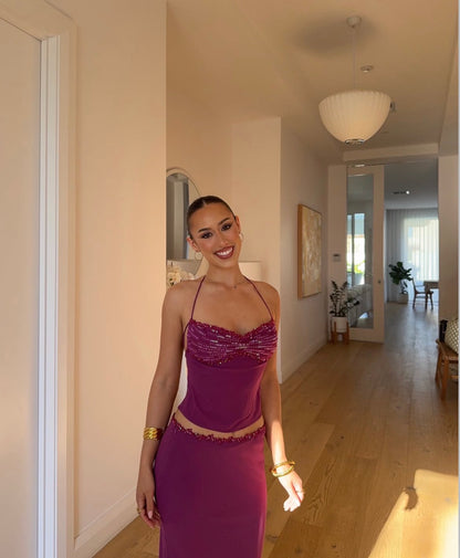 I am Delilah - Jemima Halter Top & Skirt Set in Berry