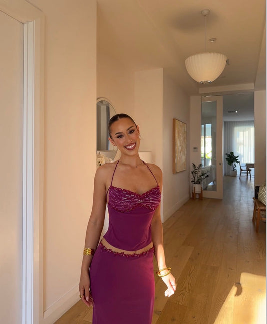 I am Delilah - Jemima Halter Top & Skirt Set in Berry