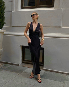 Shona Joy - Camille Lace Cross Back Midi Dress in Black