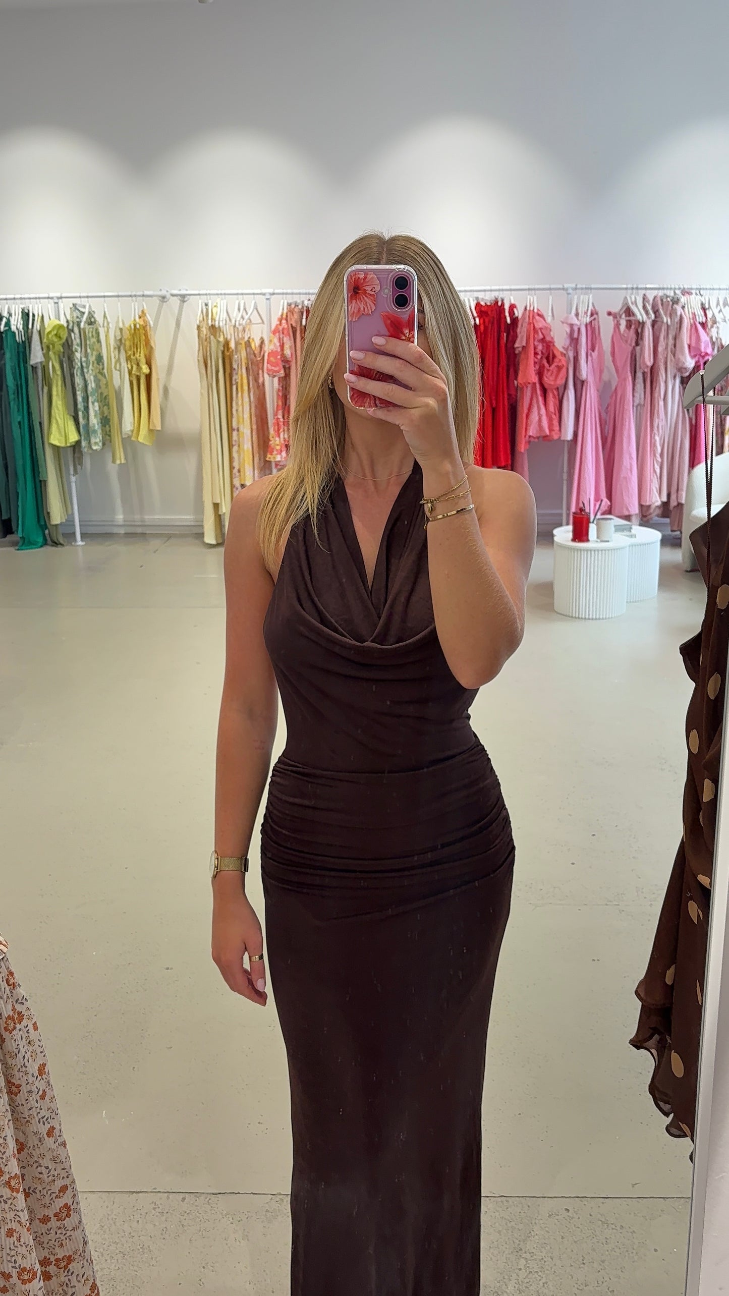 Chancery - Draped Bodice Halter Jersey Dress
