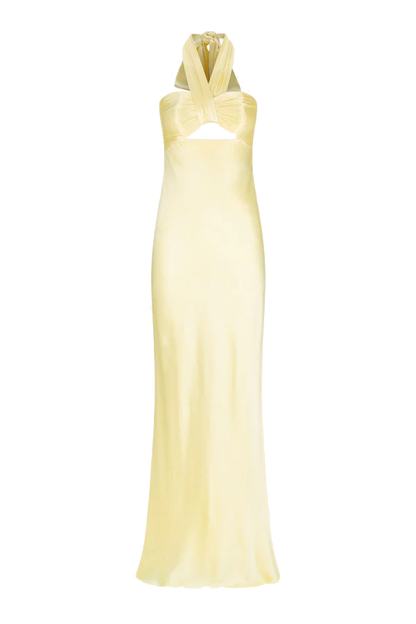 Shona Joy - La Lune Plunged Ruched Halter Maxi Dress