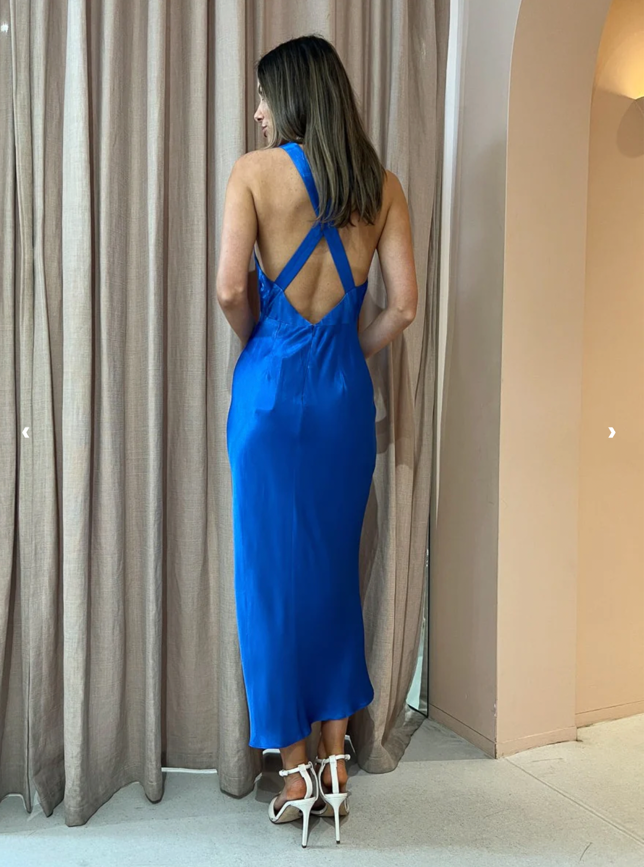 Shona Joy - Oliviera Plunged Cross Back Midi Dress in Strong Blue