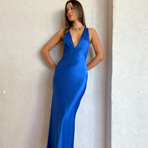 Shona Joy Oliviera Plunged Cross Back Midi Dress in Strong Blue