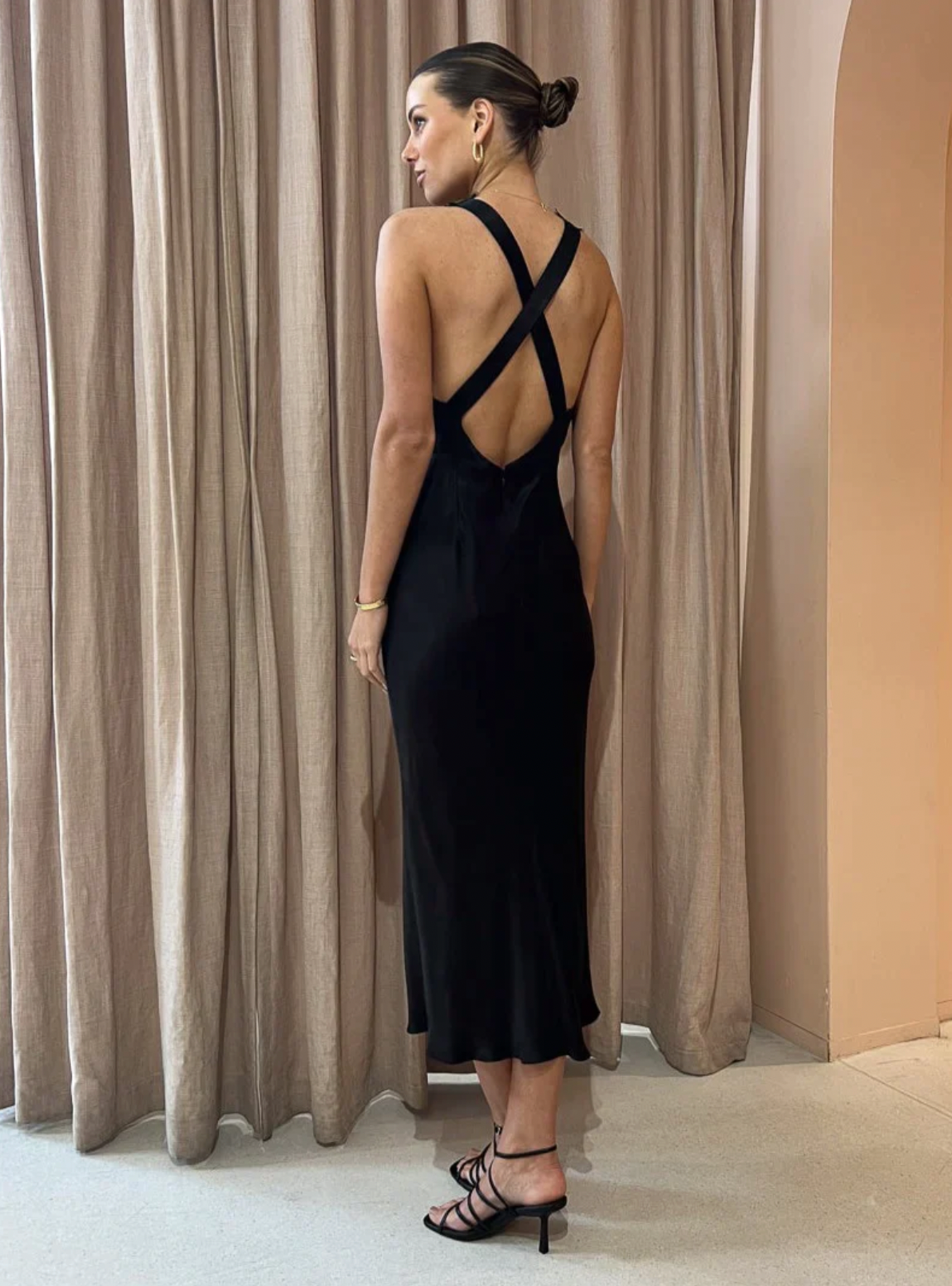 Shona Joy - Camille Lace Cross Back Midi Dress in Black rwsb. Shona Joy - Camille Lace Cross Back Midi Dress in Black rwsb.