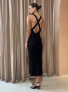 Shona Joy - Camille Lace Cross Back Midi Dress in Black