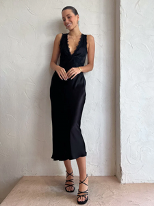 Shona Joy - Camille Lace Cross Back Midi Dress in Black