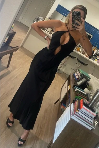 Meshki - Lucia Satin Cut Out Maxi Dress Black