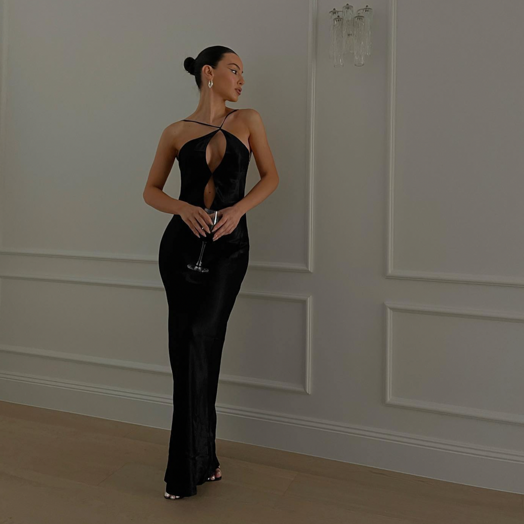 Meshki - Lucia Satin Cut Out Maxi Dress Black