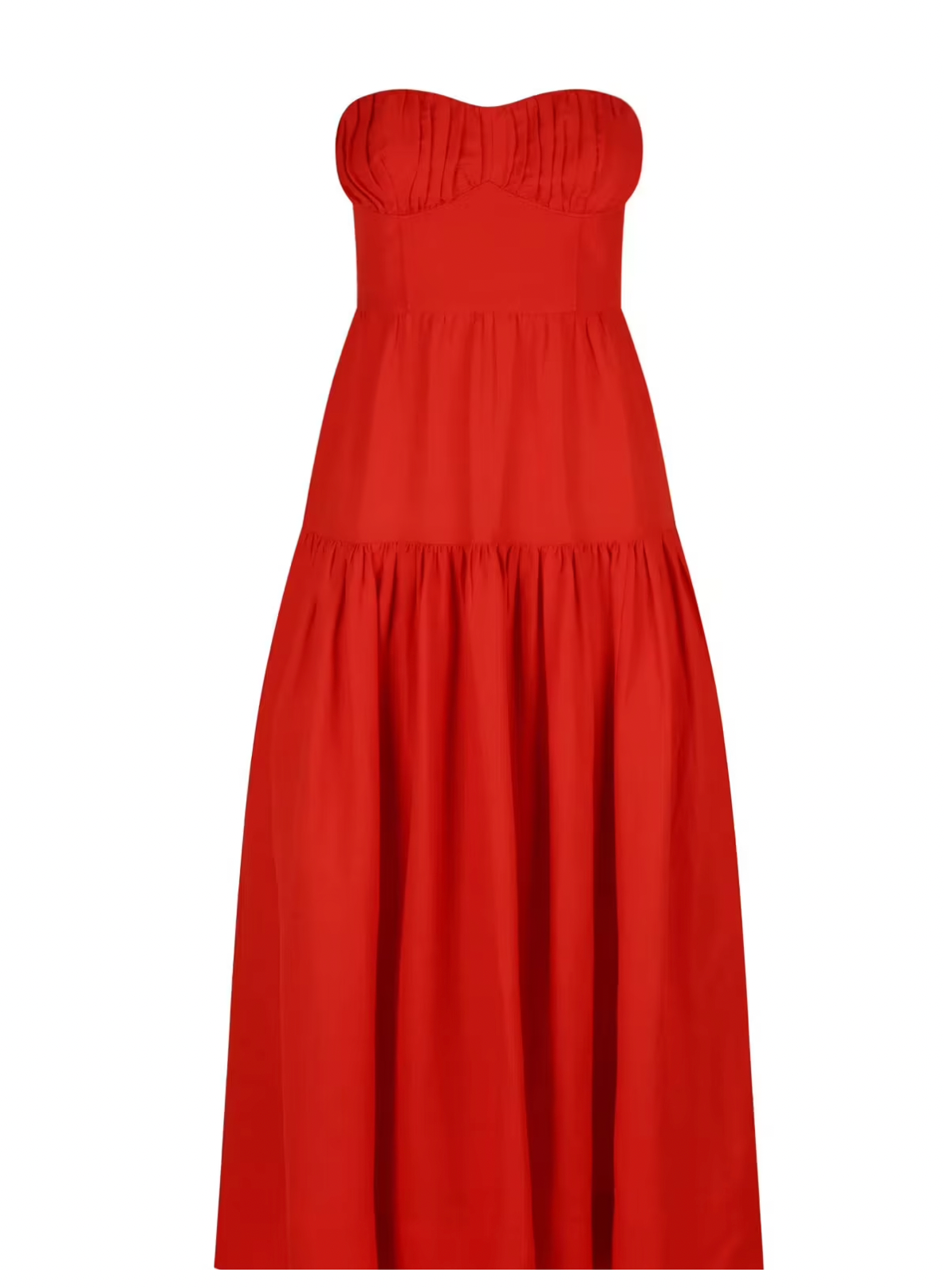 Shona Joy - Jules Linen Strapless Ruched Midi in Lipstick Red