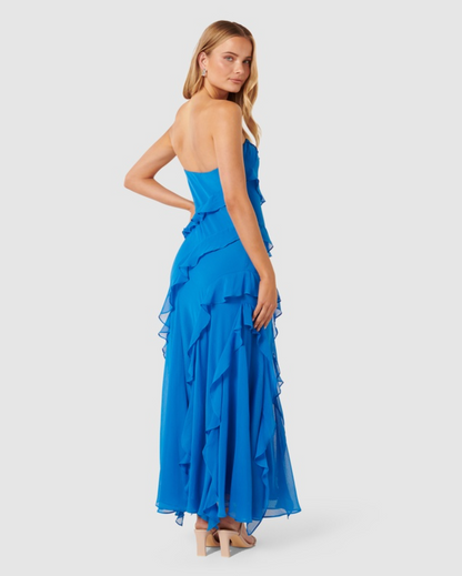 Forever New - Stella Strapless Ruffle Dress in Blue