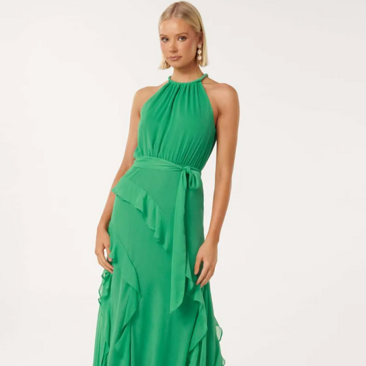 Forever New - Bridie Halter Neck Ruffle Maxi Dress in Green