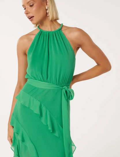 Forever New - Bridie Halter Neck Ruffle Maxi Dress in Green