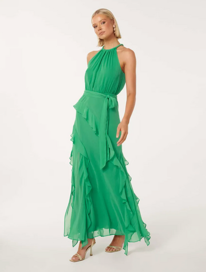 Forever New - Bridie Halter Neck Ruffle Maxi Dress in Green