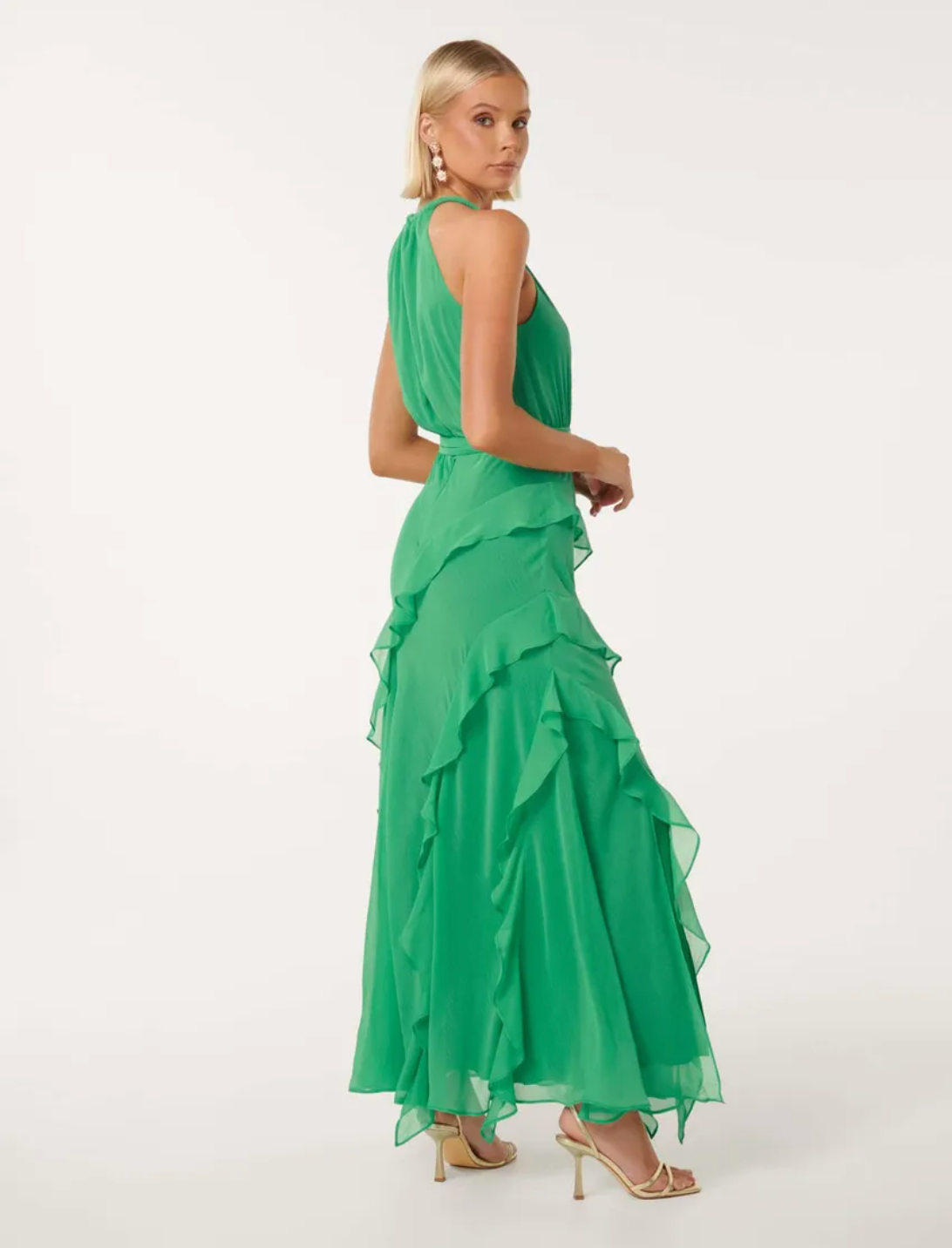 Forever New - Bridie Halter Neck Ruffle Maxi Dress in Green