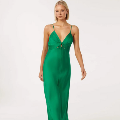 Forever New - Cassia Satin Cutout Midi Dress in Green rwsb. Forever New - Cassia Satin Cutout Midi Dress in Green rwsb.