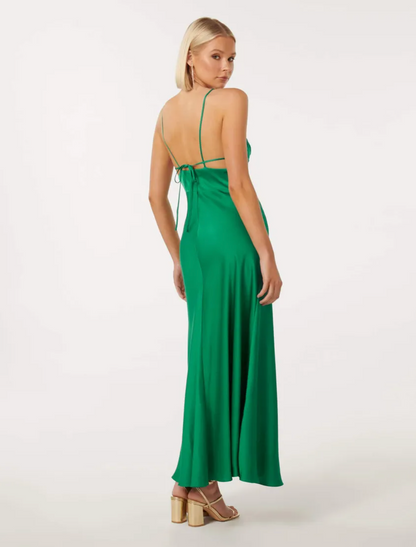 Forever New - Cassia Satin Cutout Midi Dress in Green