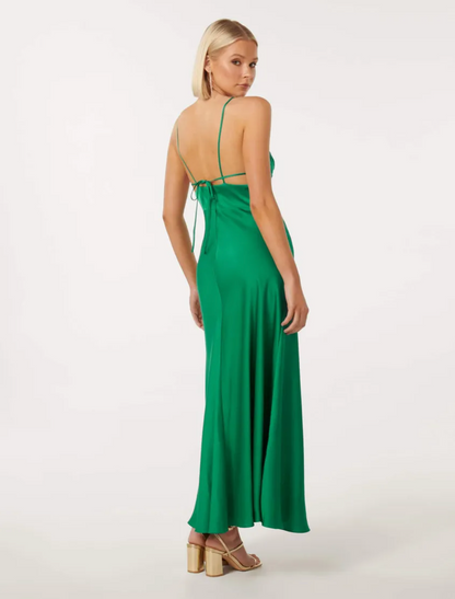 Forever New - Cassia Satin Cutout Midi Dress in Green rwsb. Forever New - Cassia Satin Cutout Midi Dress in Green rwsb.