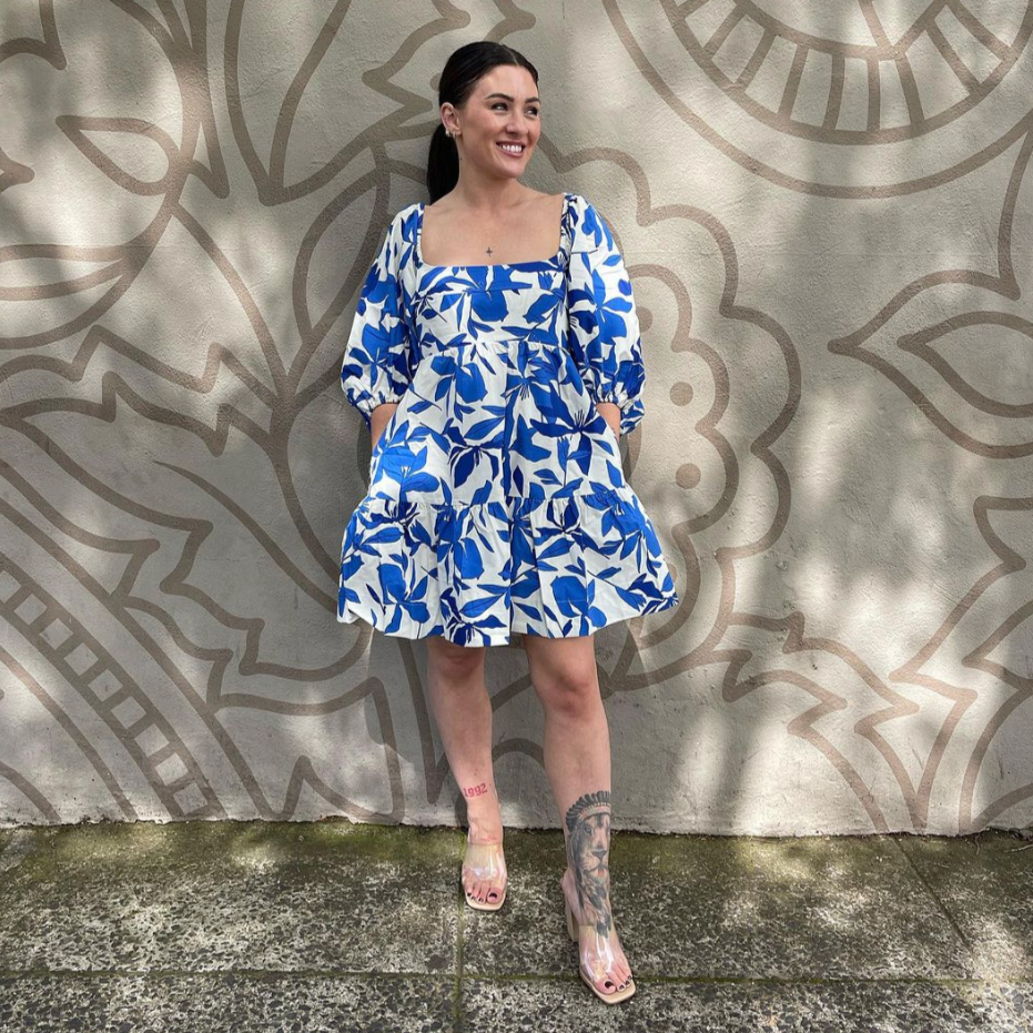 Shona Joy - Bleue Square Neck Tiered Mini Dress