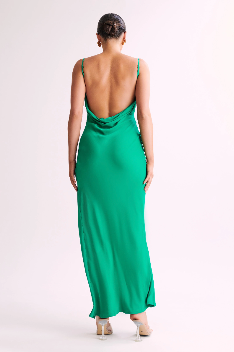 Meshki - Jade Cowl Neck Backless Maxi Dress in Green