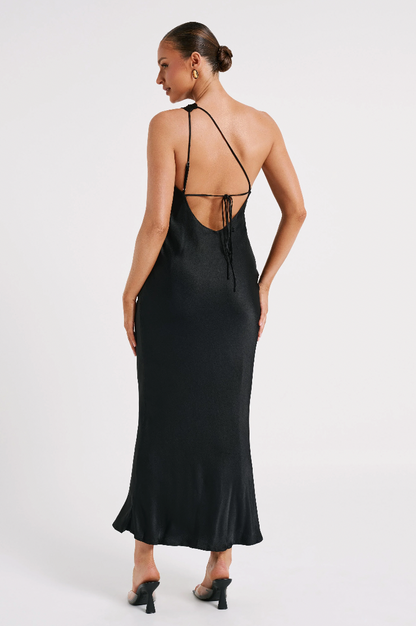 Meshki - Alejandra One Shoulder Satin Maxi Dress - Black