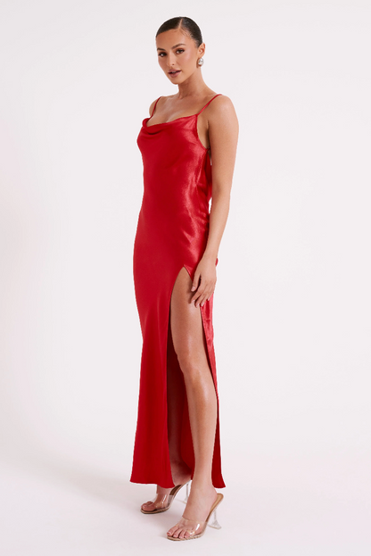 Meshki - Cowl Neck Backless Maxi Dress - Red