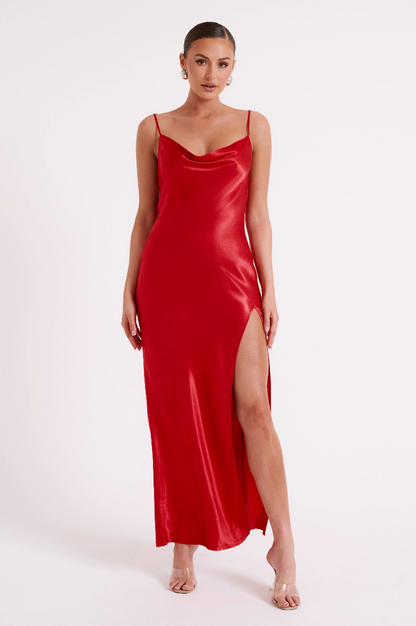 Meshki - Cowl Neck Backless Maxi Dress - Red