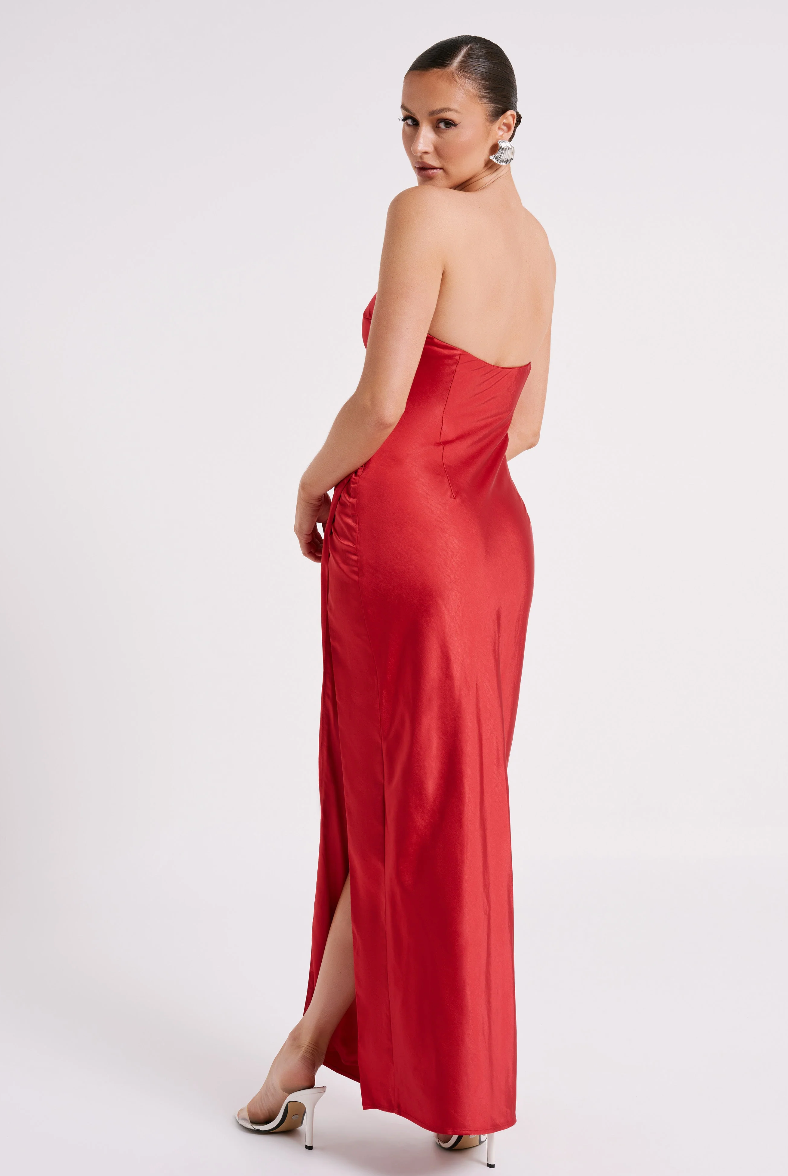 Meshki - Aminah Draped Strapless Maxi Dress - Red