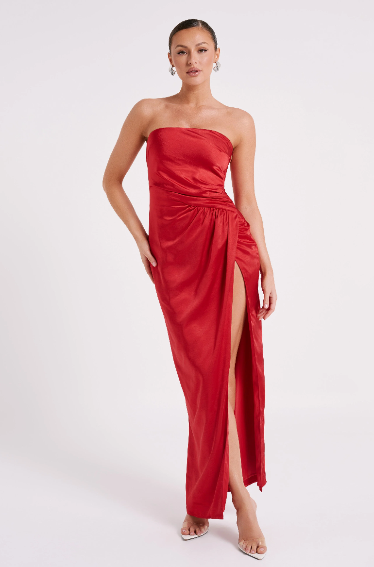 Meshki - Aminah Draped Strapless Maxi Dress - Red