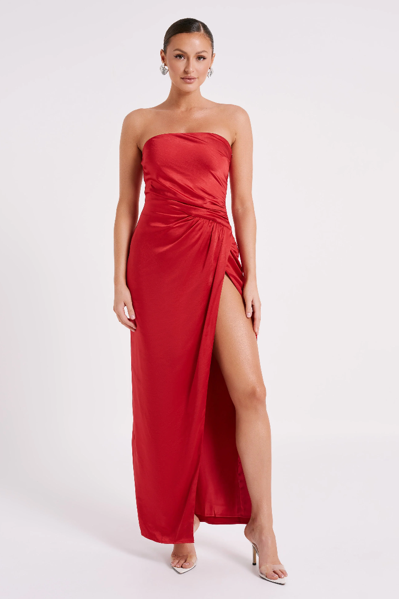 Meshki - Aminah Draped Strapless Maxi Dress - Red