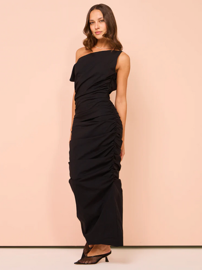 Issy - One Shoulder Midi Dress In Black