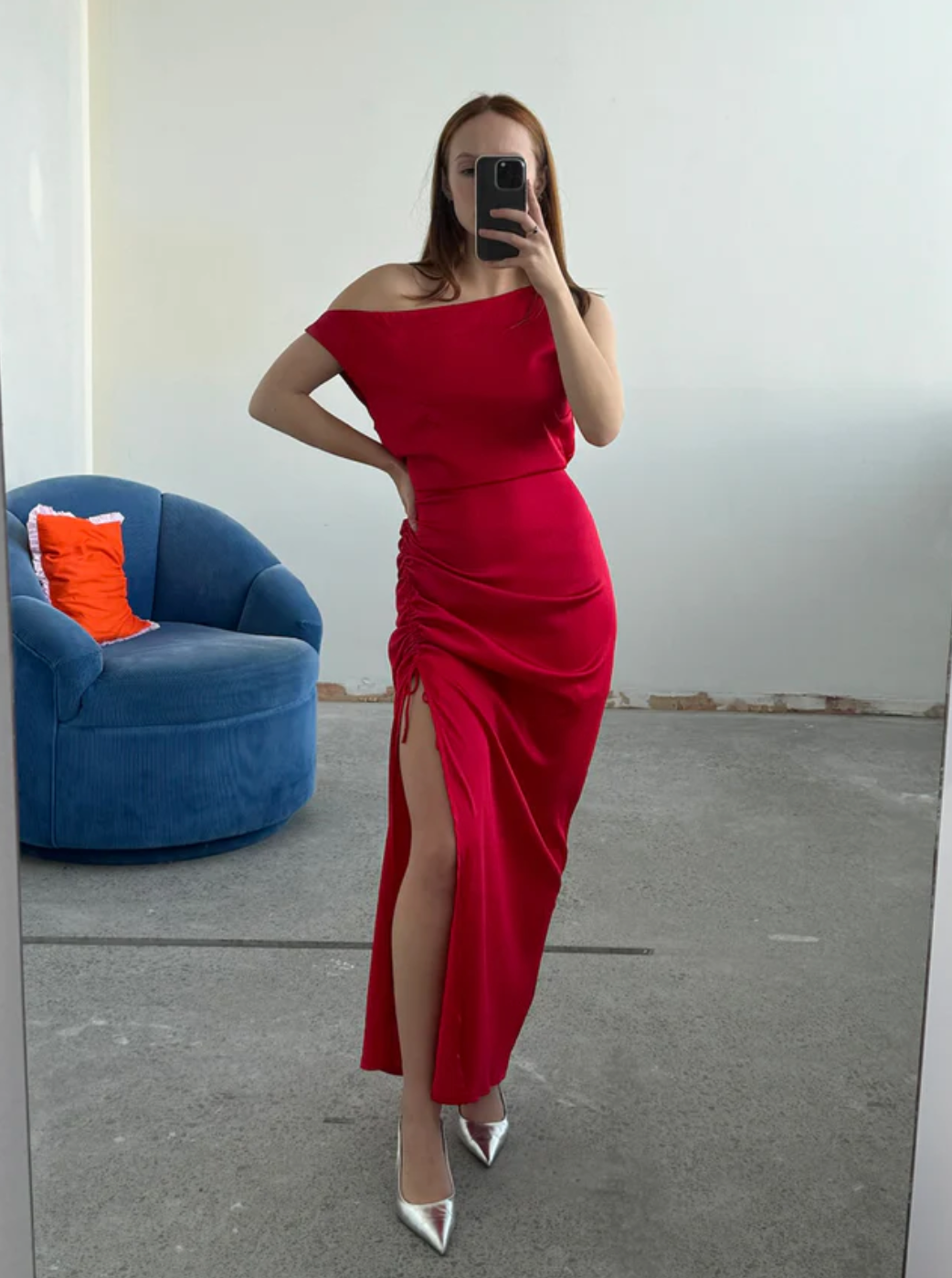 Ruby - Ecrolini Midi Dress in Lippy Red