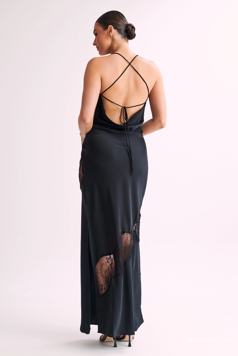 Meshki - Chandra Lace Detail Satin Maxi Dress - Black