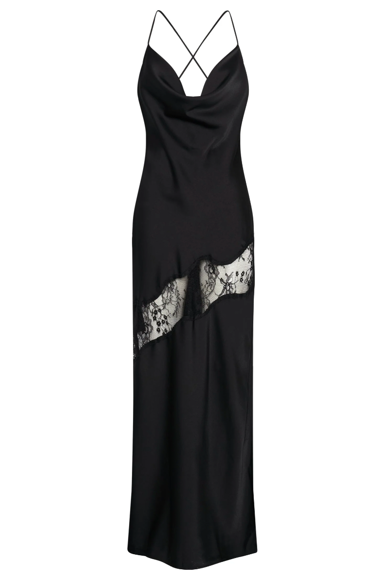 Meshki - Chandra Lace Detail Satin Maxi Dress - Black