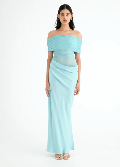 Benni - Nico Off The Shoulder Maxi Dress in Aquamarine