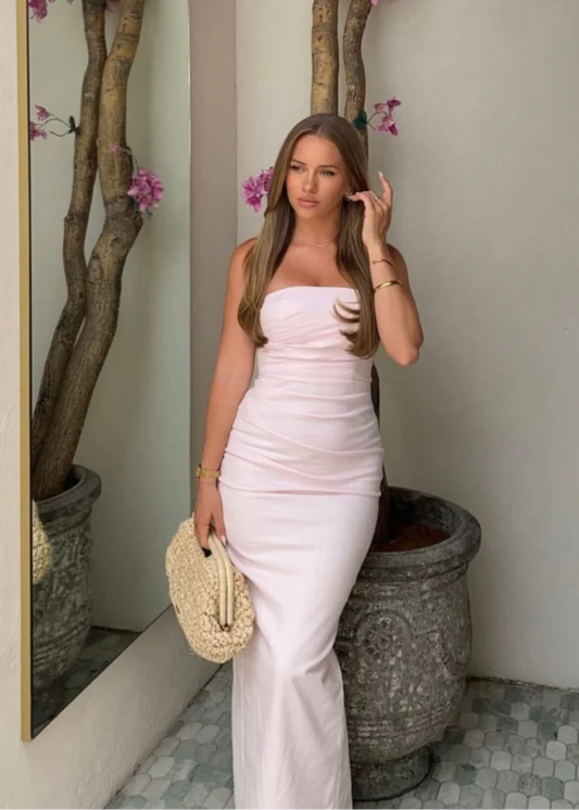 Shona Joy - Lani Strapless Draped Maxi Dress in Fairy Floss