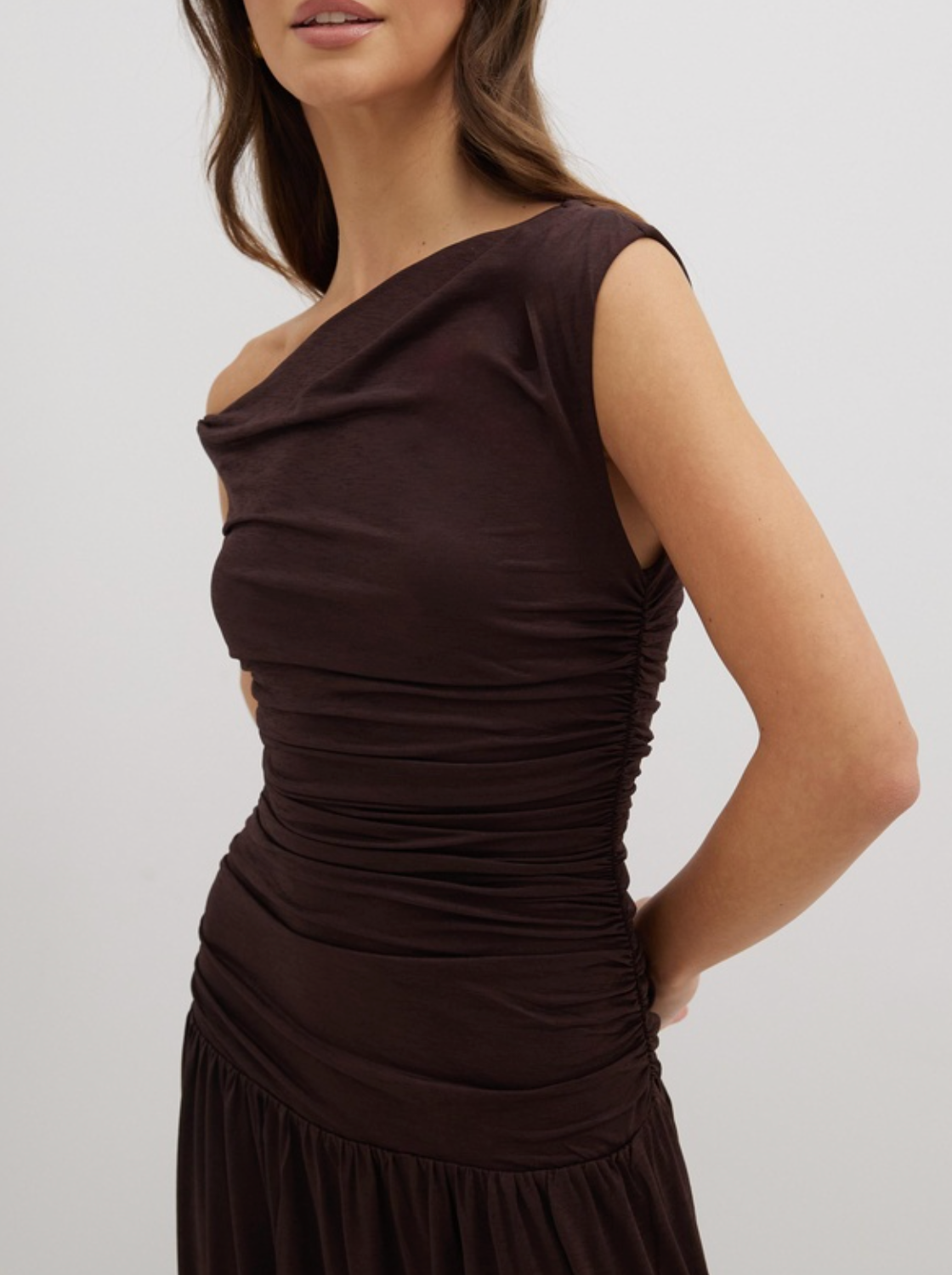 Dazie - Jersey Off The Shoulder Maxi in Chocolate