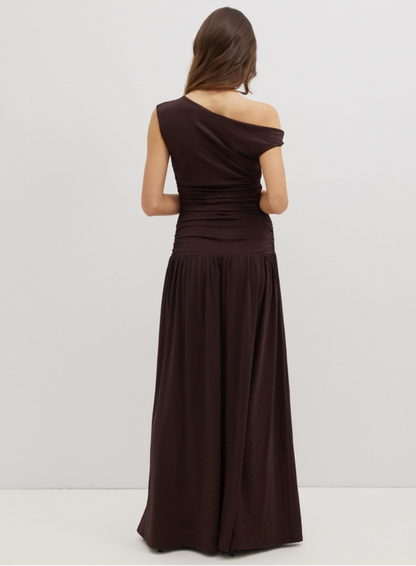 Dazie - Jersey Off The Shoulder Maxi in Chocolate