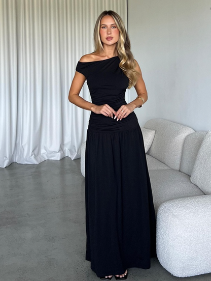 Dazie - Jersey Off The Shoulder Maxi in Chocolate