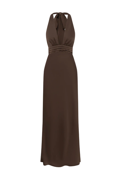 RTL - Sylvie Plunge V- Neck Maxi in Bitter Chocolate