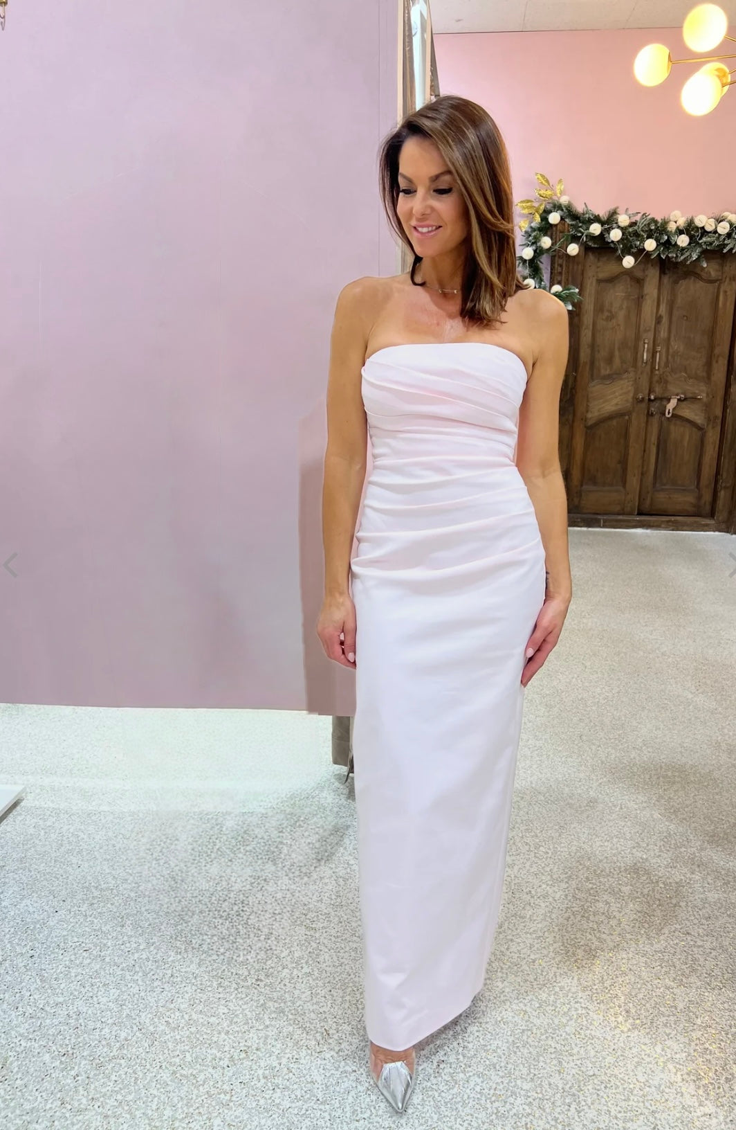 Shona Joy - Lani Strapless Draped Maxi Dress in Fairy Floss