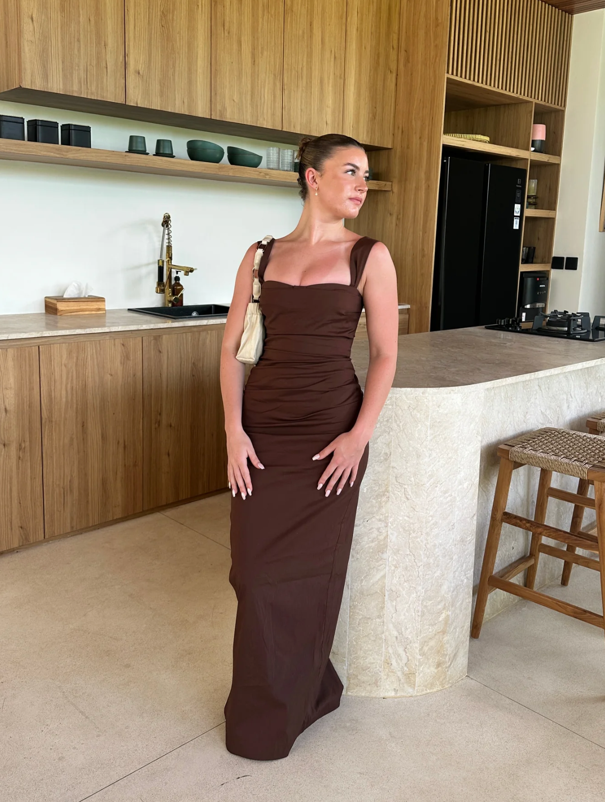 Sir The Label - Dahlia Balconette Gown in Chocolate Brown