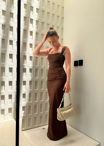 Sir The Label - Dahlia Balconette Gown in Chocolate Brown