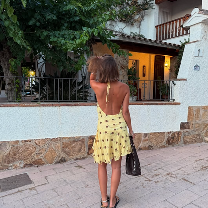 Benni - Harlow Halter Mini Dress in Butter Spot rwsb. Benni - Harlow Halter Mini Dress in Butter Spot rwsb.