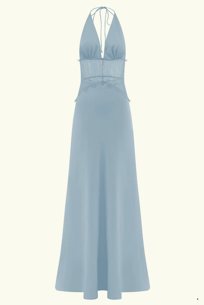 Meshki - Dinah Lace and Satin Maxi Dress in Cornflower Blue