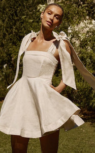 Dissh - Aisle Pearl Linen Bow Mini Dress