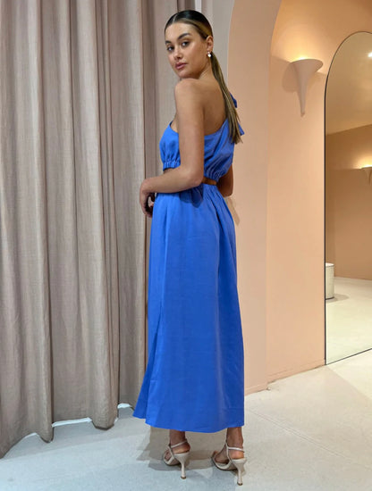 Sofia The Label - Sienna One Shoulder Cut Out Midi Dress in Royal Blue