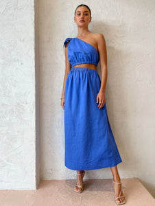Sofia The Label - Sienna One Shoulder Cut Out Midi Dress in Royal Blue