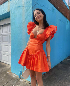 Aje - Simone Frill Sleeve Mini Dress Orange