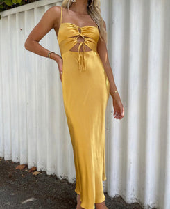 Shona Joy - Alma Lace Up Midi Dress in Saffron
