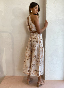 Shona Joy - Roxanne Linen Open Back Tiered Midi Dress